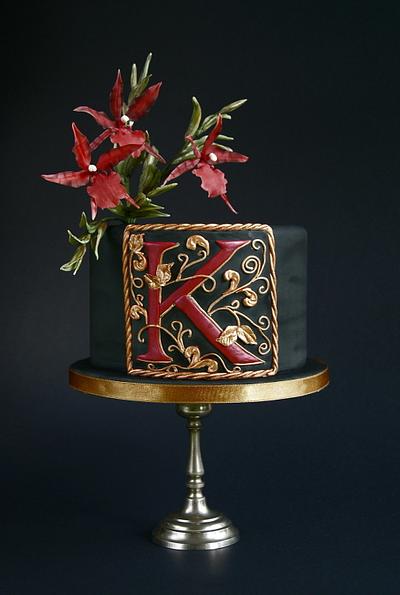 Black cake with a monogram - Cake by Katarzynka