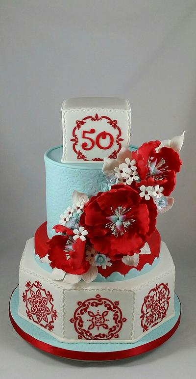 Stencils & Flowers - Cake by Lisa-Jane Fudge