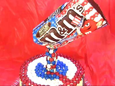 Red White and Blue M&Ms  Anti Gravity Cake - Cake by DavidandNiko