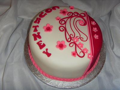 White, Burgundy & Pink Applique Birthday Cake - Cake by Christine
