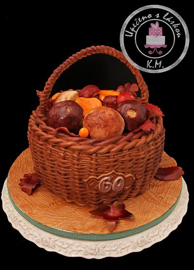 Basket with Mushrooms + TUTORIAL for making basket - Cake by Tynka