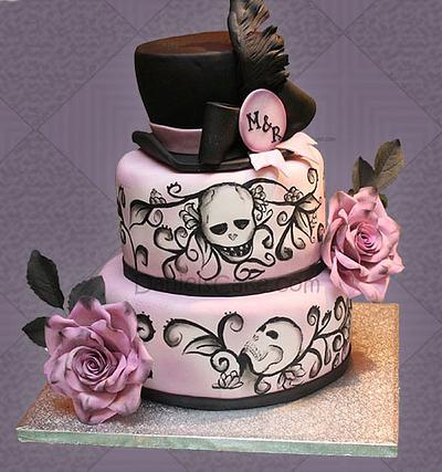 Wedding gothic skull painted cake - Cake by Sugared Inspirations by Debbie