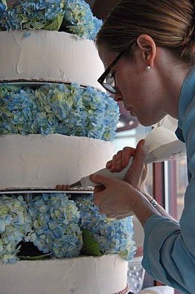 Rustic buttercream hydrangea wedding cake - Cake by Marney White