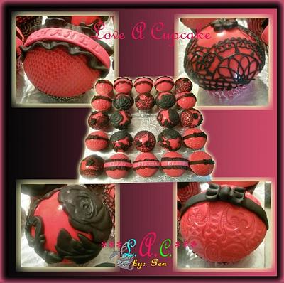 Hot Pink and Black Lacy Birthday Cupcakes - Cake by genzLoveACake