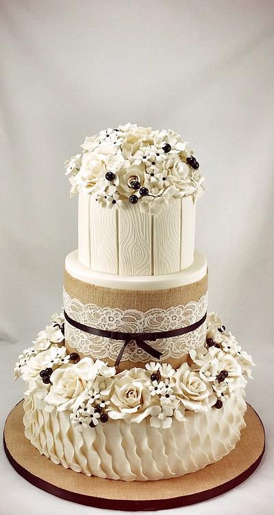 Hessian & Lace Wedding Cake - Cake by Lisa-Jane Fudge
