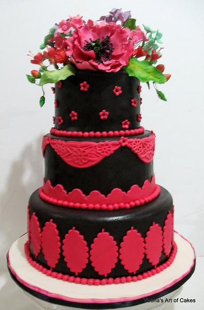 Hot Pink and Black Elegance Wedding Cake  - Cake by Veenas Art of Cakes 