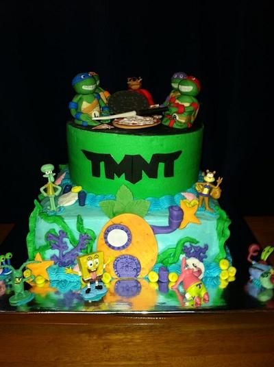 Ninja turtles and sponge bob  - Cake by Miranda Murphy 