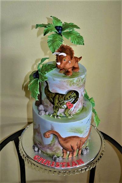 Hand painting dinosaurs cake - Cake by Monika Bajanová