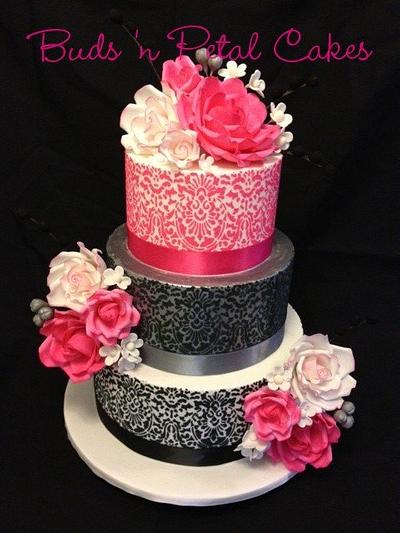 Pink/Silver/Black Flowers - Cake by Buds 'n Petal Cakes