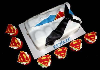 Superman T-shirt Cake and Logo Cupcakes - Cake by Jewell Coleman