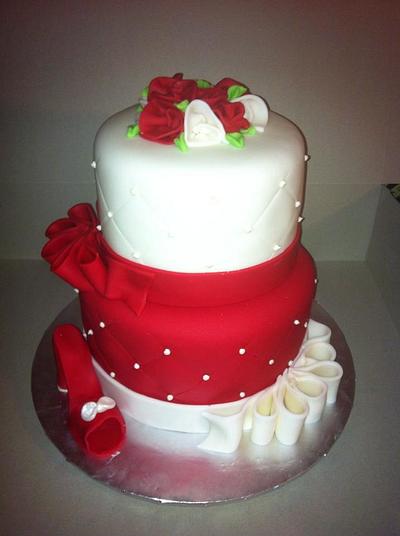 Red and White Birthday Cake - Cake by caymancake