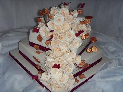 Cascading Roses Wedding Cake - Cake by Christine