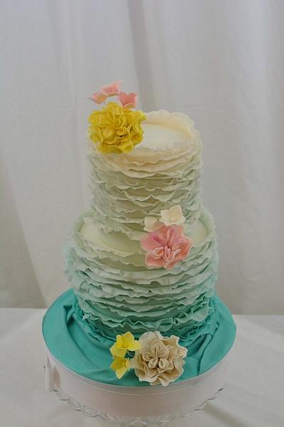 Teal Ruffles and Ruffle Flowers - Cake by Sugarpixy