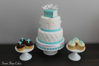 Confirmation Cake + Cupcakes - Cake by Sweet Shop Cakes