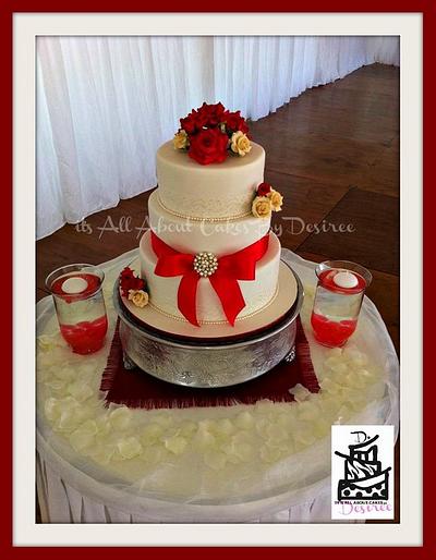 Red & Ivory Elegant Wedding Cake - Cake by Desiree