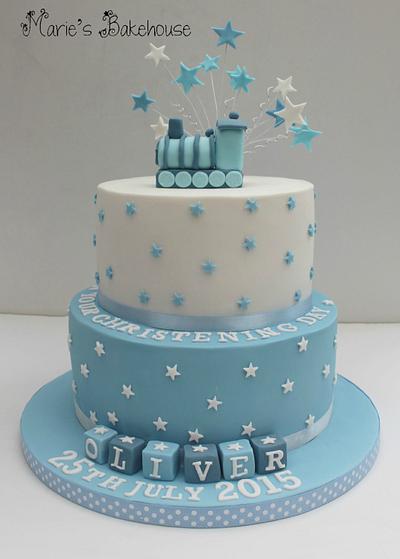Blue train Christening cake - Cake by Marie's Bakehouse