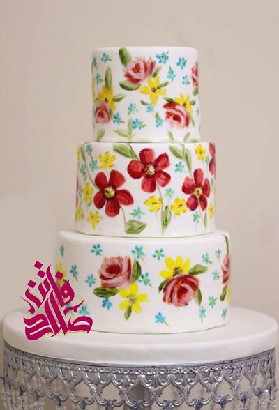 Free-hand painted flowers wedding cake - Cake by Faten_salah
