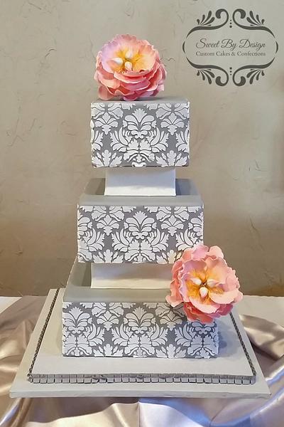 Gray Damask Wedding Cake - Cake by SweetByDesign