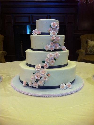 Tiered Wedding Cake with Pink Gum Paste Roses - Cake by Darla