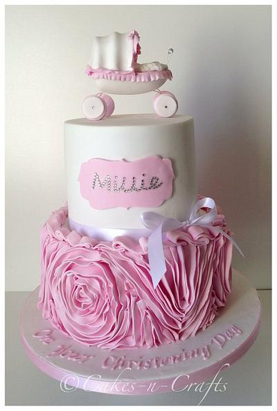 Pink and white Vera wang ruffle rose cake with Swarovski crystals  - Cake by June milne