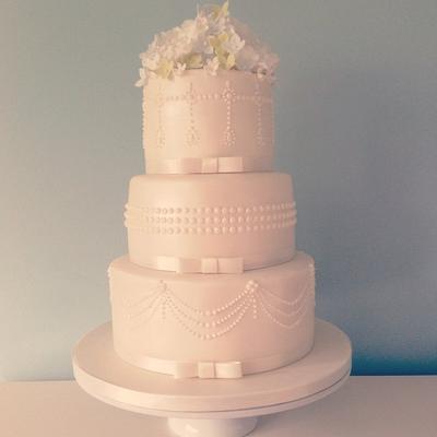 Elegant pearls and peonies wedding cake - Cake by Samantha Tempest