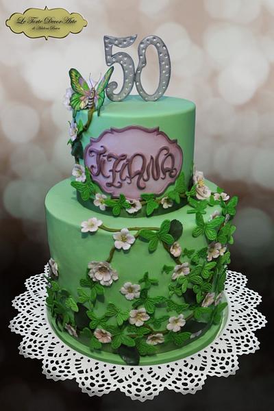 Green butterflies on cherry blossom - Cake by Adelina Baicu Cake Artist