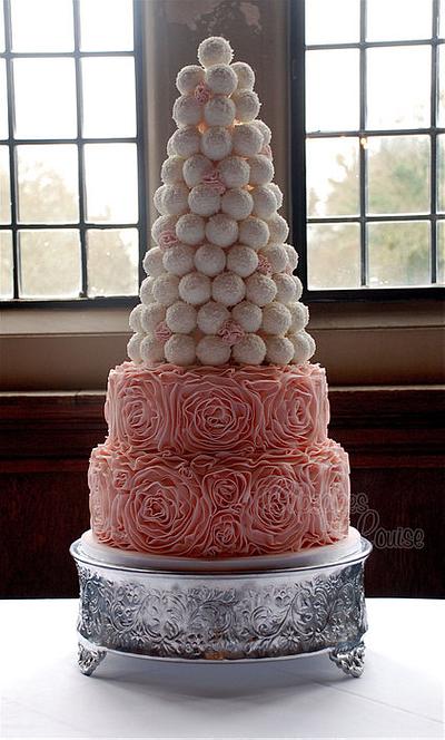 Ruffle cake with tower of cake balls - Cake by CupcakesbyLouise