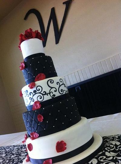 Black & White Wedding Cake with Sugar Roses - Cake by Kendra