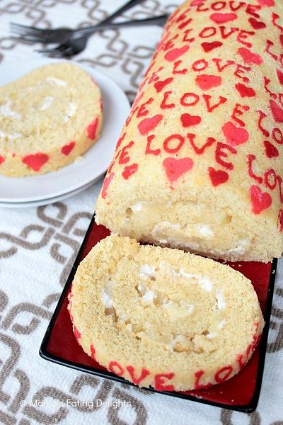 Patterned Swiss Roll Cake with Pineapple and fresh Cream filling - Cake by Manju Nair