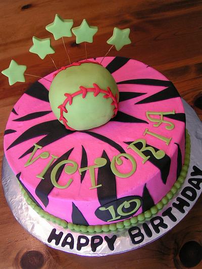 Pink zebra and softball - Cake by Cake Creations by Christy