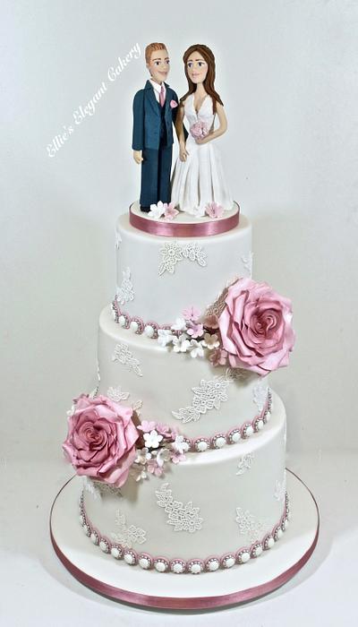 Dusky pink wedding cake with heart roses - Cake by Ellie @ Ellie's Elegant Cakery