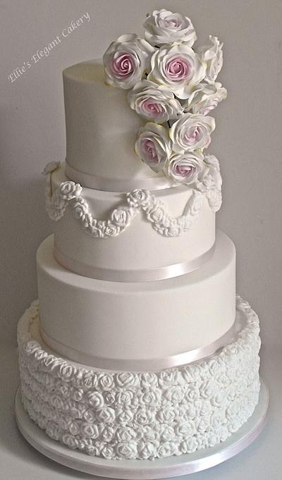 Elegant tumbling rose wedding cake - Cake by Ellie @ Ellie's Elegant Cakery