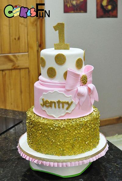 Gold and Pink First Birthday - Cake by Cakes For Fun