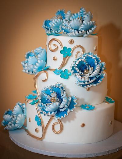 Blue Peonies themed Wedding Cake   - Cake by Diva's Sweet Tooth