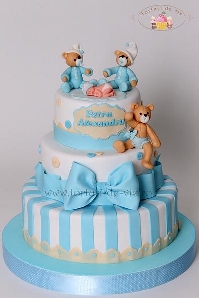 Baptism Cake with teddy - Cake by Viorica Dinu