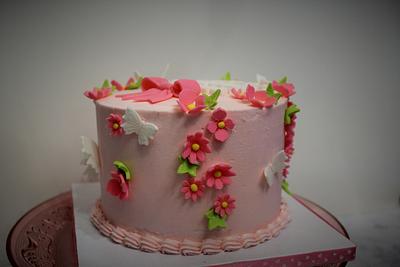 Pink buttercream and spring blossoms - Cake by Rosie93095