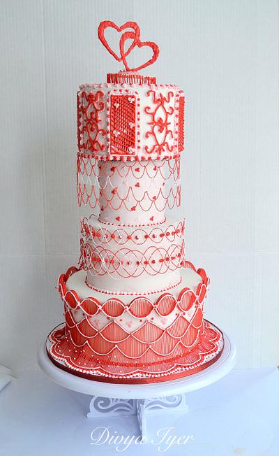 Royal Icing string cake -cpc valentine’s day collab   - Cake by Divya iyer