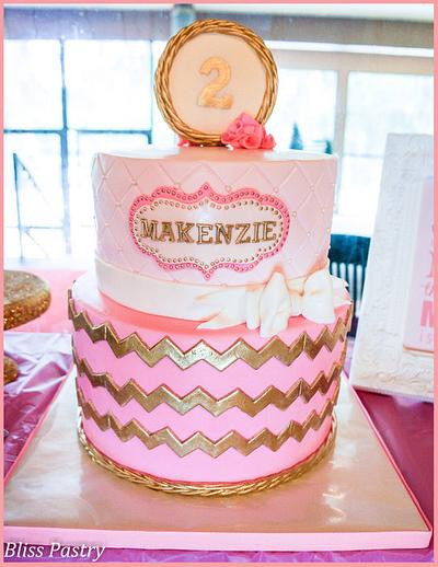 Pink With Gold Chevrons - Cake by Bliss Pastry