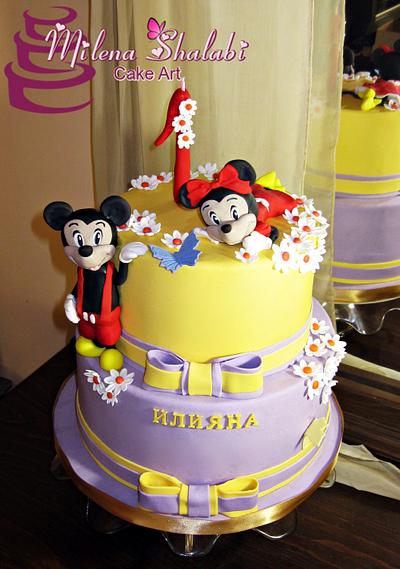Ombre Yellow Cake + Minnie and Mickey toy set (Expedited, SELF ASSEMBLE  series)