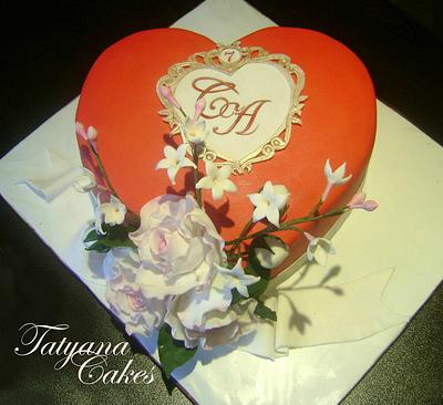 Red heart with roses - Cake by Tatyana Cakes