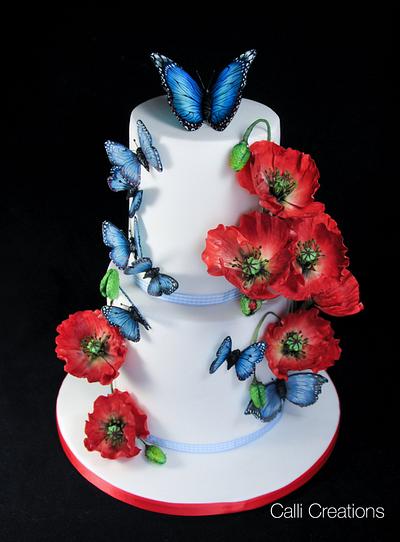 Poppies and Butterflies Summer Cake - Cake by Calli Creations