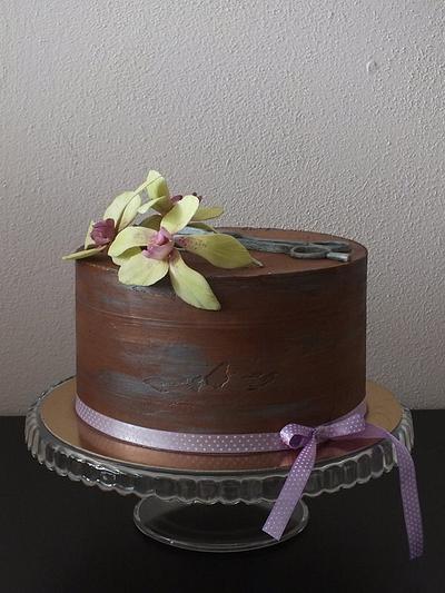 chocolate cake with orchid - Cake by Janeta Kullová
