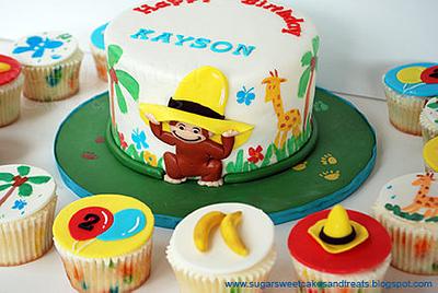 Curious George Painting Cake & Cupcakes - Cake by Angela, SugarSweetCakes&Treats
