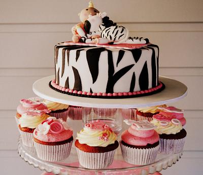 Zebra baby shower cake & cupcakes - Cake by Amelia's Cakes