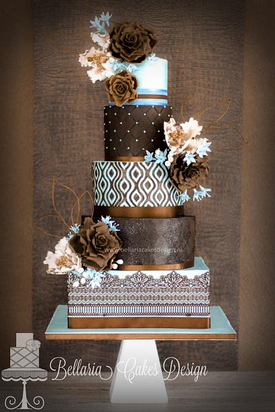 Blue and brown wedding cake - Cake by Bellaria Cake Design 