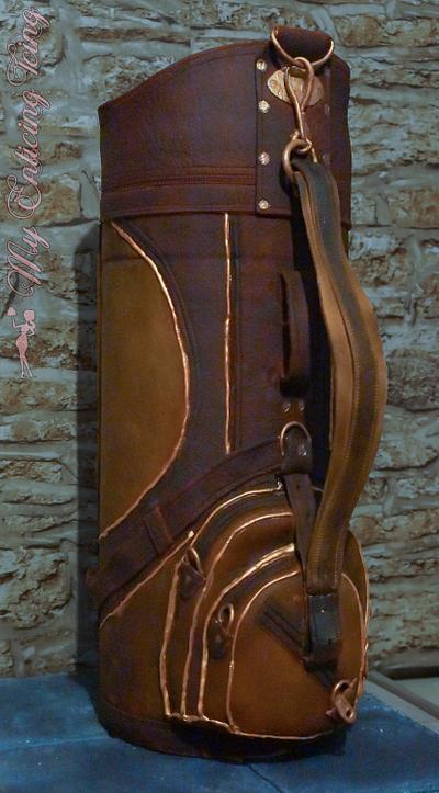 1950s leather Golf Bag.. On slate tiles effect board - Cake by My Enticing Icing 