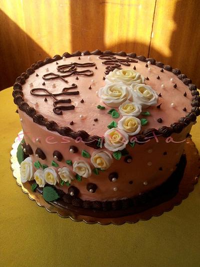 Layer cake y cascada de rosas - Cake by Mayte Parrilla