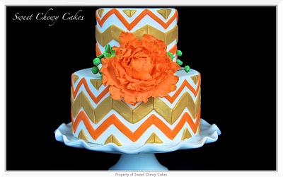 Gold and orange chevron cake  - Cake by SweetChewyCakes
