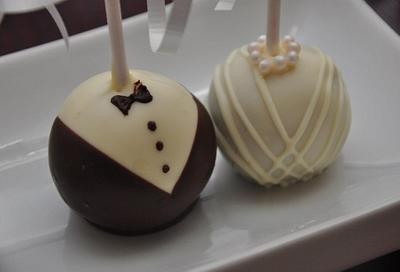 Bride and Groom cake pops - Cake by Spring Bloom Cakes