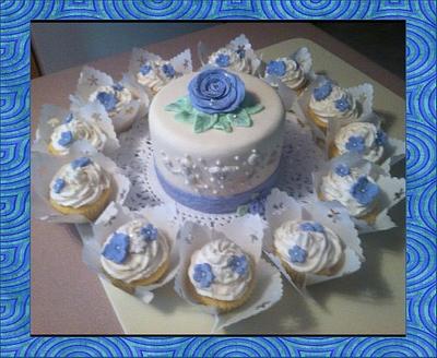 Blue Cake with Cupcakes - Cake by Patty Cake's Cakes